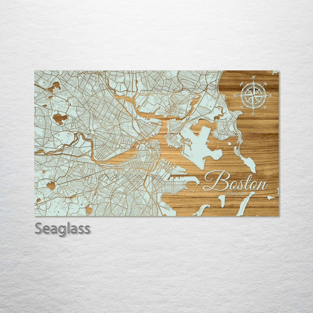 Boston Massachusetts Engraved Map (Gold)