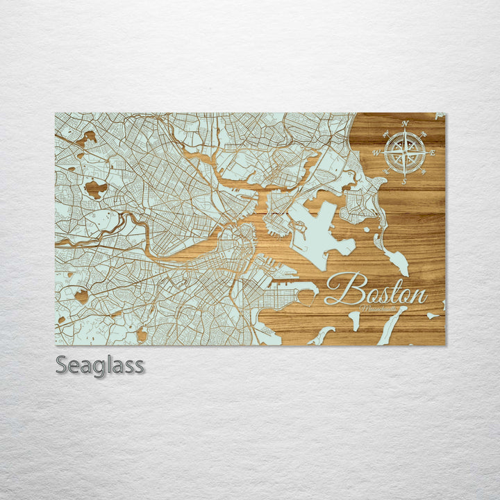 Boston Massachusetts Engraved Map (Gold)