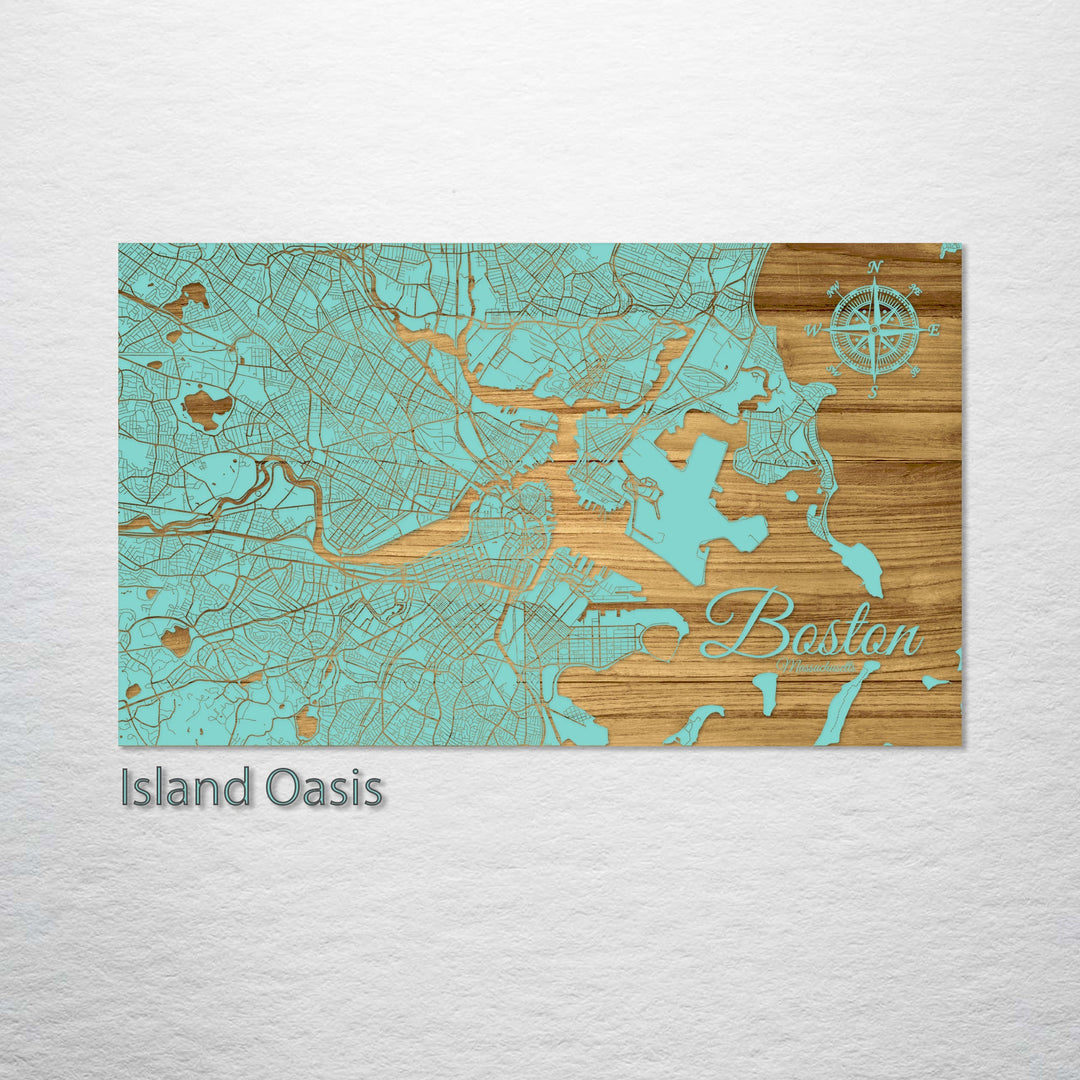 Boston Massachusetts Engraved Map (Gold)