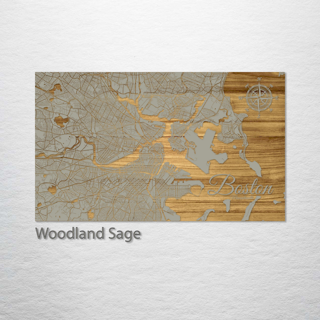 Boston Massachusetts Engraved Map (Gold)