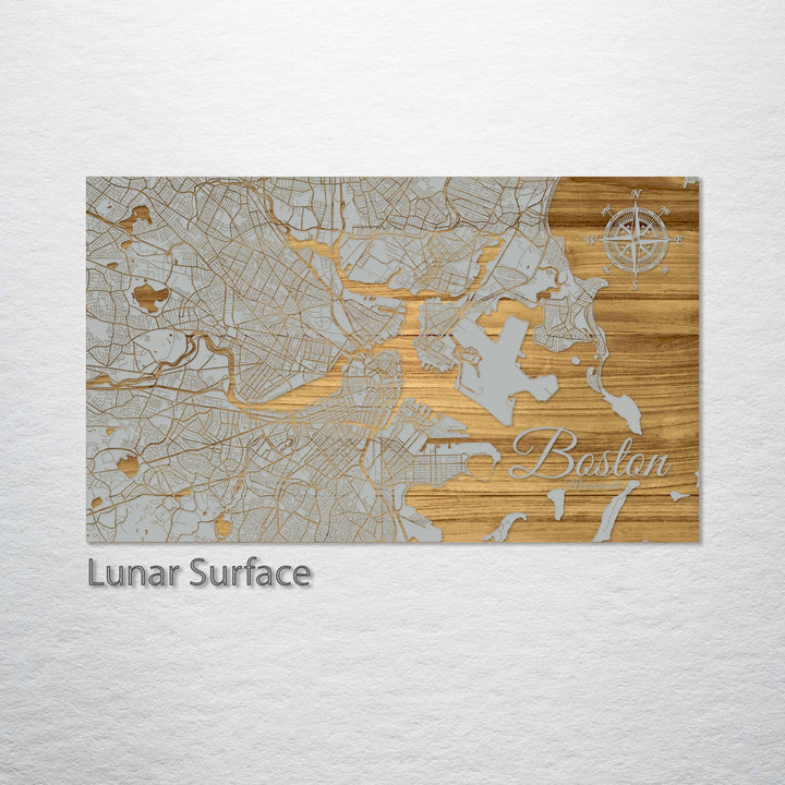 Boston Massachusetts Engraved Map (Gold)