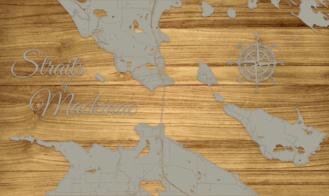 FP1159 - Straits of Mackinac (Poppins) Engraved Map (Standard)