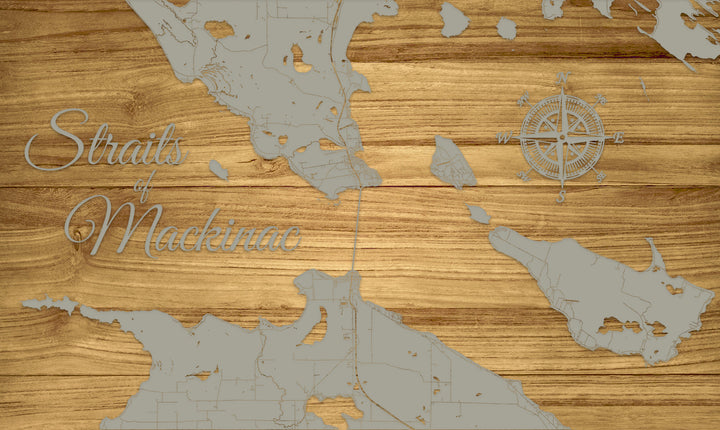 FP1159 - Straits of Mackinac (Poppins) Engraved Map (Standard)