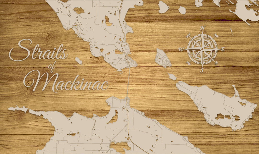 FP1159 - Straits of Mackinac (Poppins) Engraved Map (Standard)