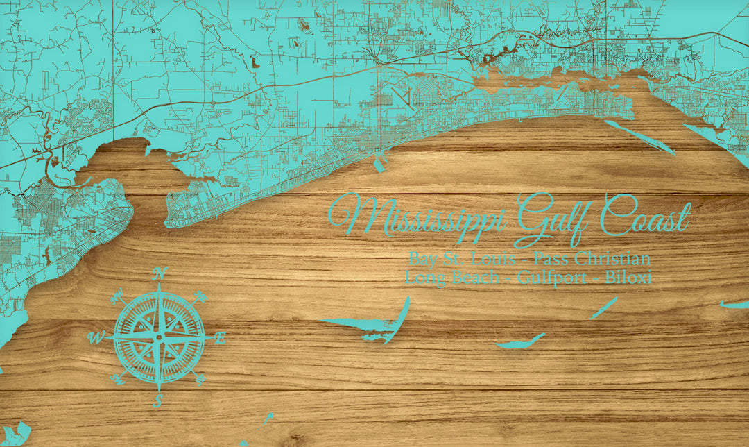 FP1234 - Mississippi Gulf Coast, MS Engraved Map (Standard)