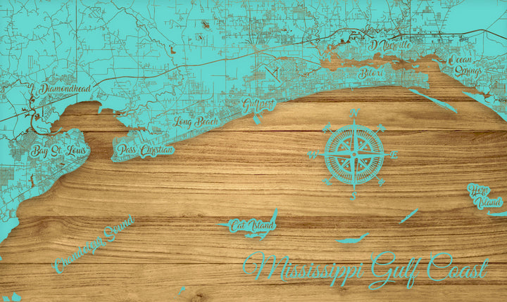 FP0874 - Mississippi Gulf Coast Whim Engraved Map (Standard)