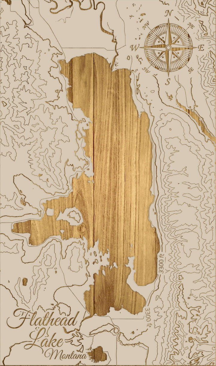 FP0974 - Flathead Lake, MT Engraved Map (Standard)