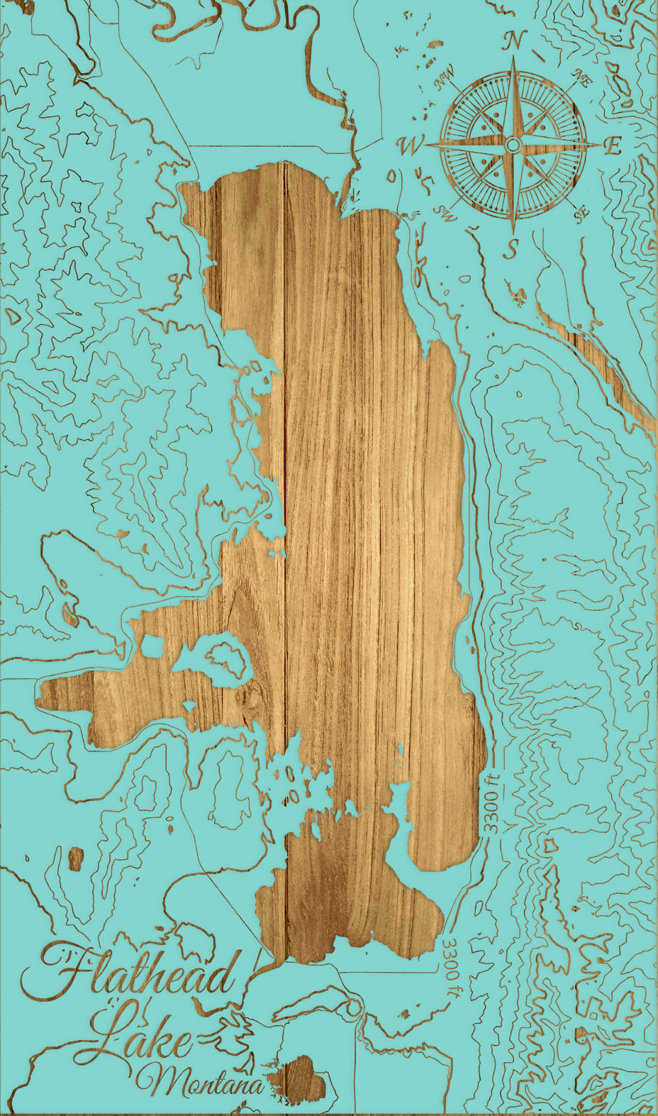 FP0974 - Flathead Lake, MT Engraved Map (Standard)