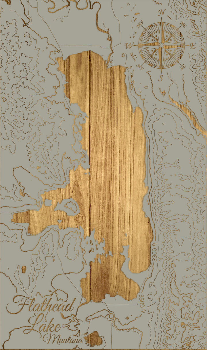 FP0974 - Flathead Lake, MT Engraved Map (Standard)
