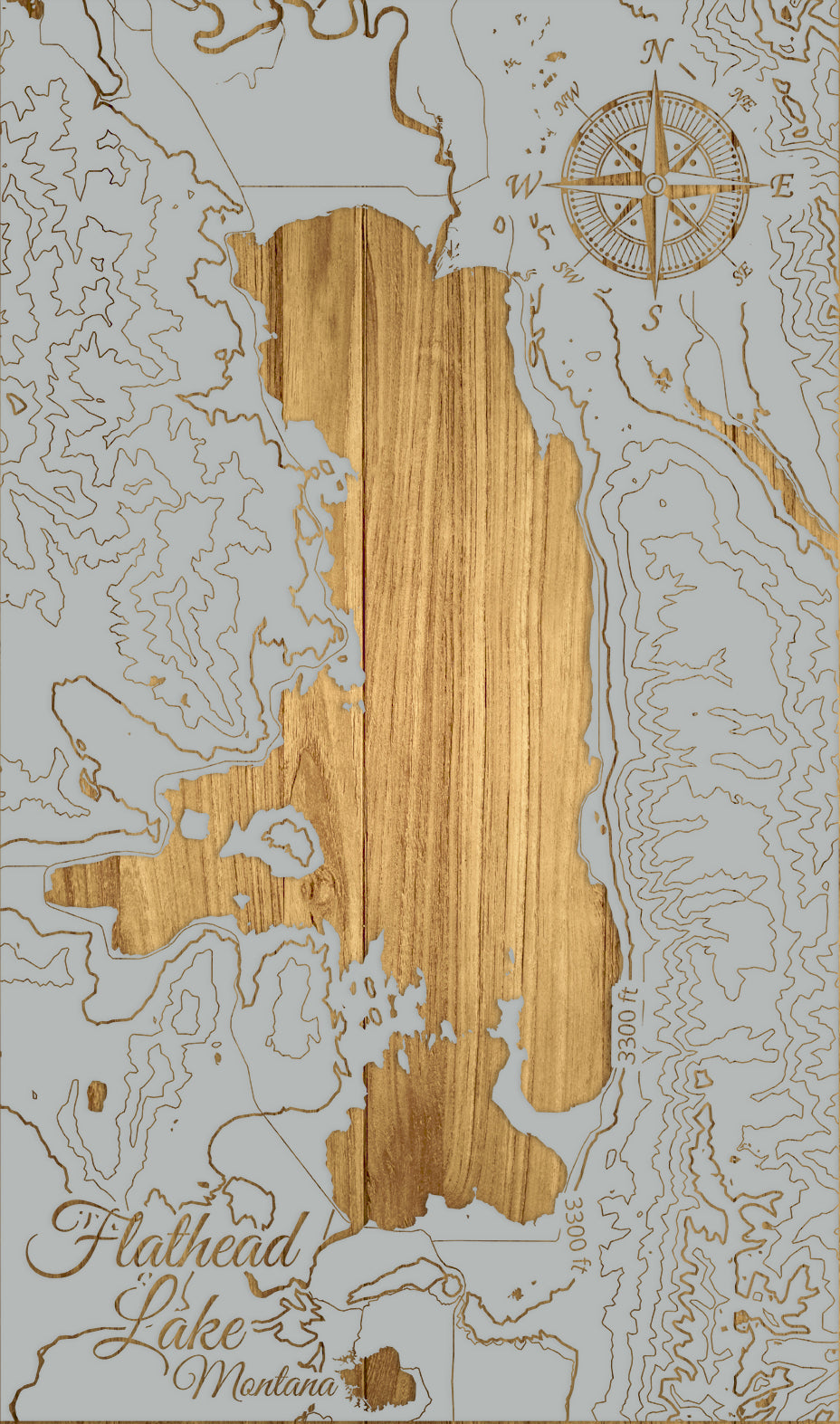 FP0974 - Flathead Lake, MT Engraved Map (Standard)