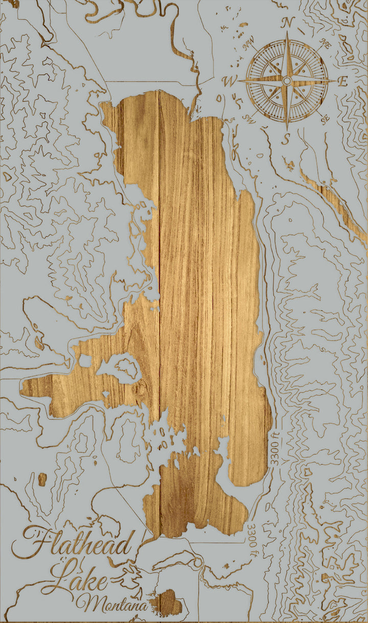 FP0974 - Flathead Lake, MT Engraved Map (Standard)