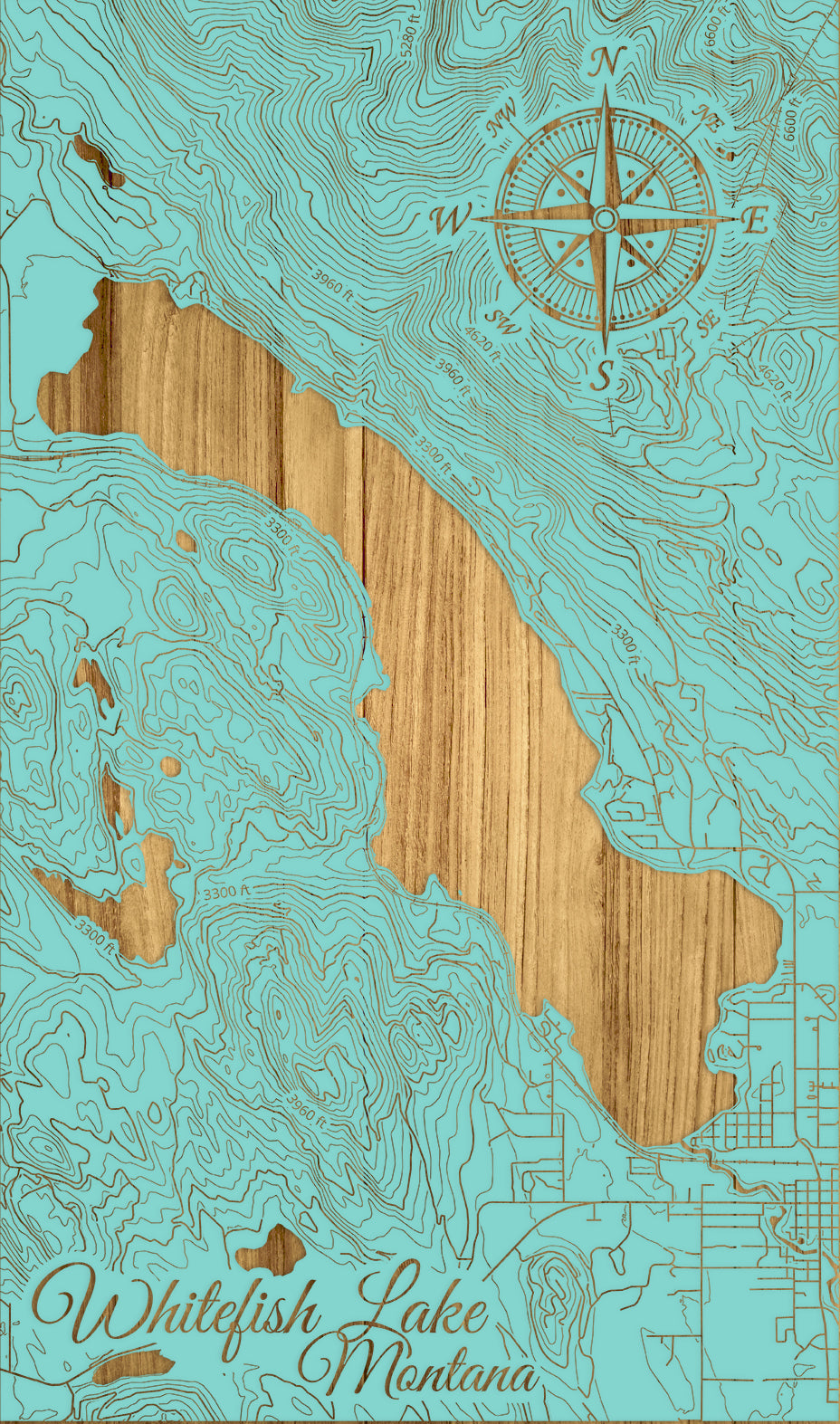 FP0974 - Whitefish Lake, MT Engraved Map (Standard)