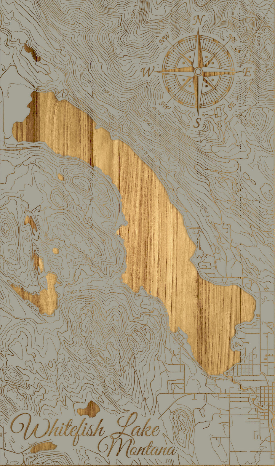 FP0974 - Whitefish Lake, MT Engraved Map (Standard)