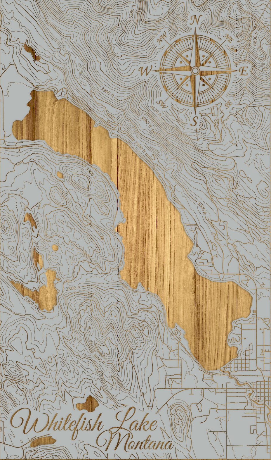 FP0974 - Whitefish Lake, MT Engraved Map (Standard)