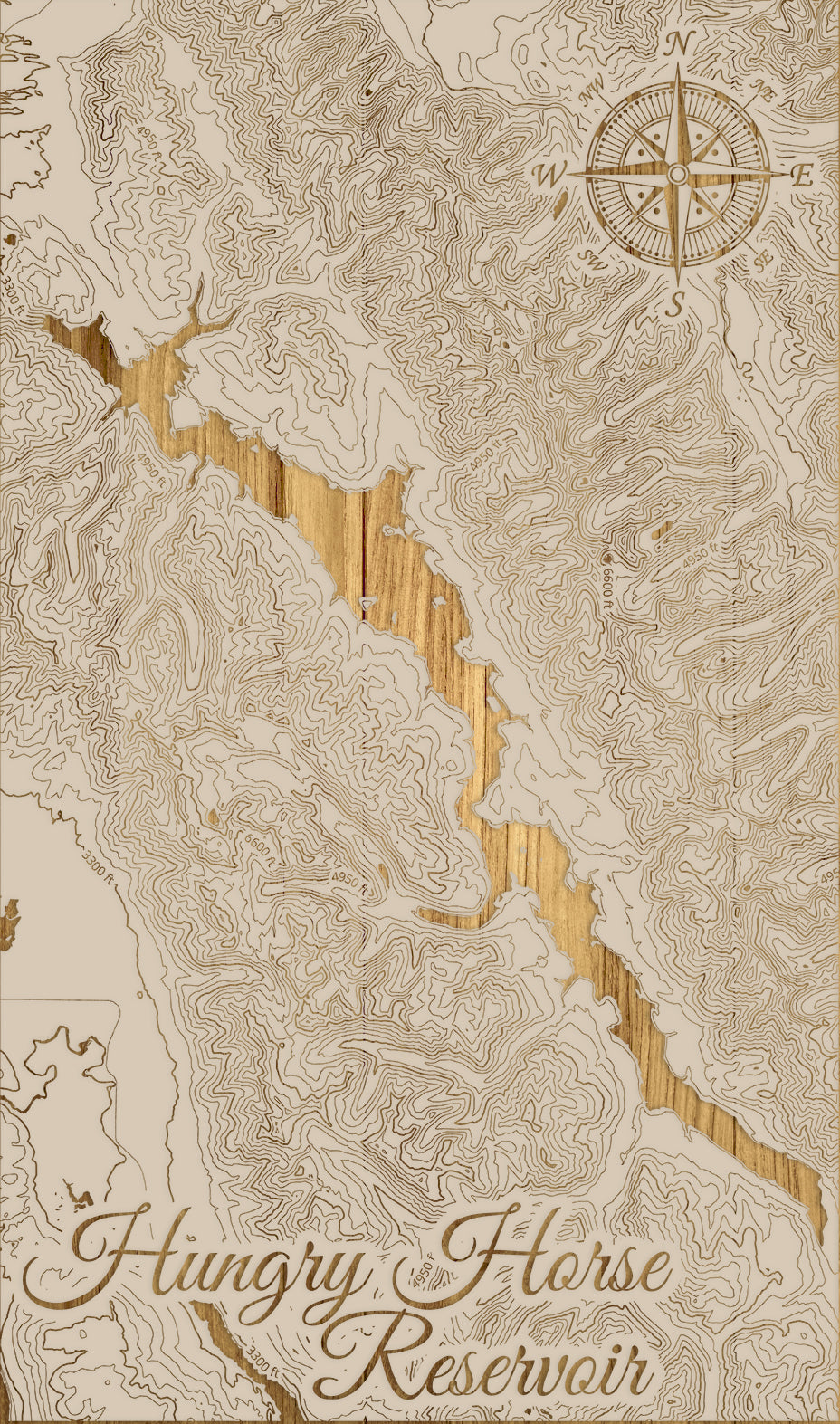 FP0974 - Hungry Horse Reservoir, MT Engraved Map (Standard)