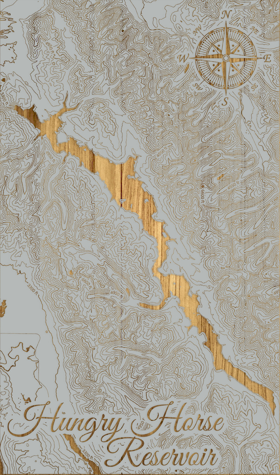 FP0974 - Hungry Horse Reservoir, MT Engraved Map (Standard)
