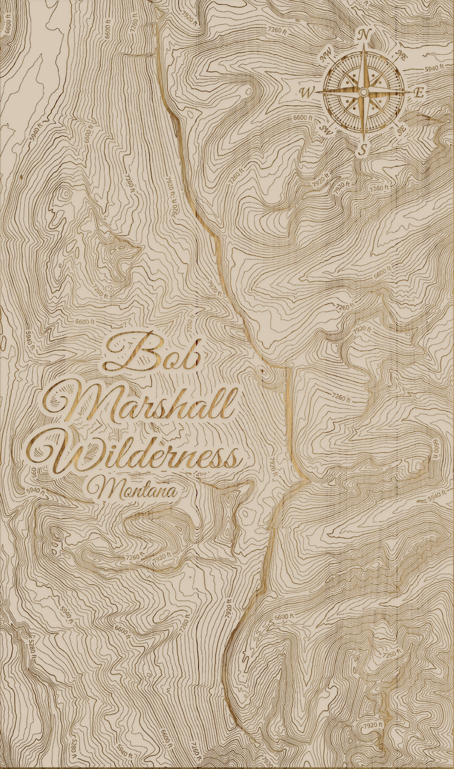 FP0974 - Chinese Wall in the Bob Marshall Wilderness, MT Engraved Map (Standard)