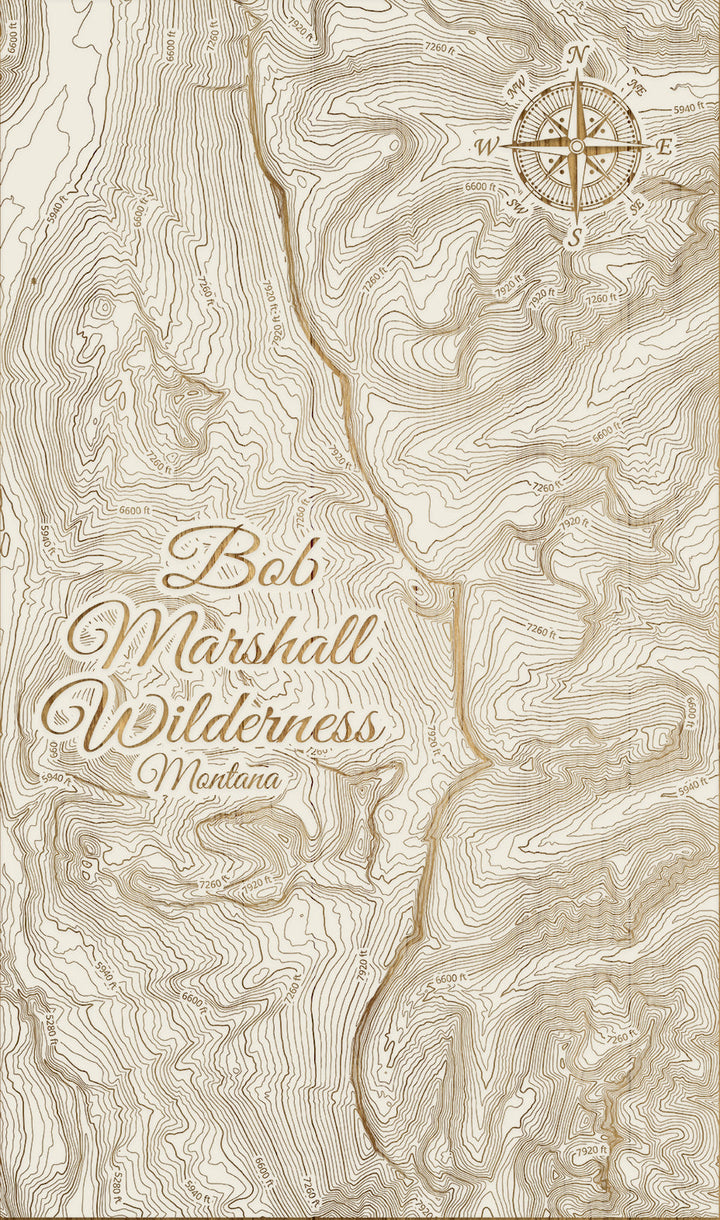 FP0974 - Chinese Wall in the Bob Marshall Wilderness, MT Engraved Map (Standard)