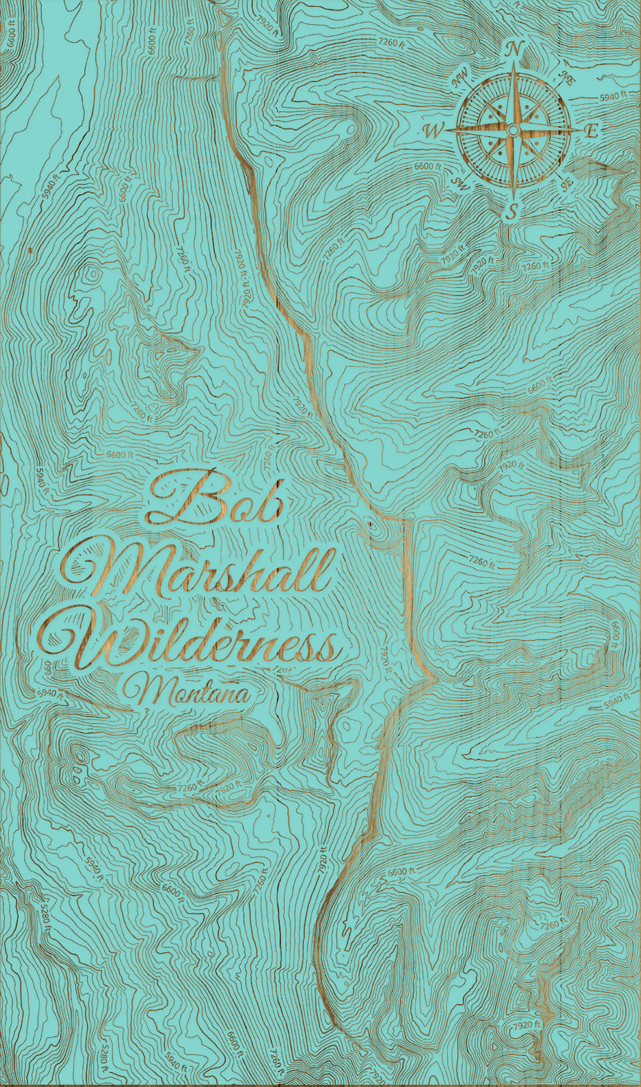FP0974 - Chinese Wall in the Bob Marshall Wilderness, MT Engraved Map (Standard)