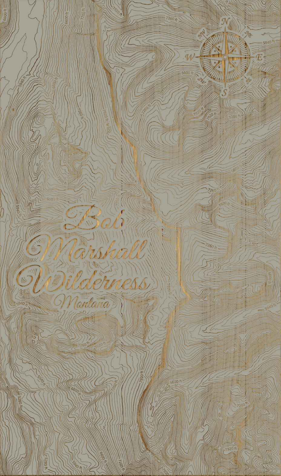 FP0974 - Chinese Wall in the Bob Marshall Wilderness, MT Engraved Map (Standard)