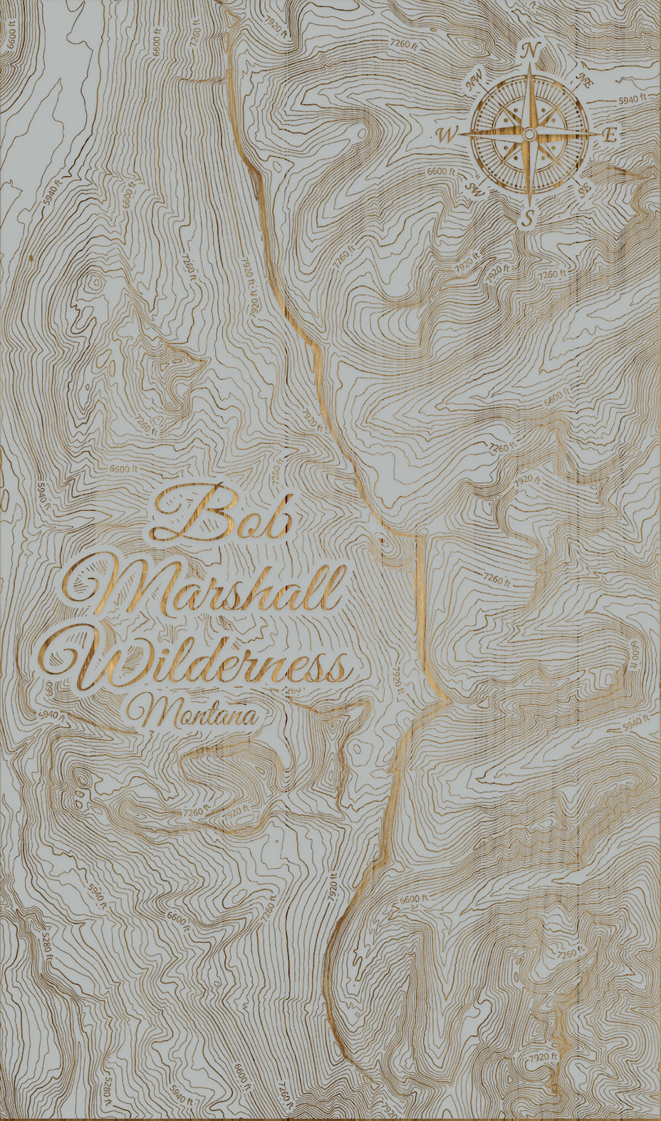 FP0974 - Chinese Wall in the Bob Marshall Wilderness, MT Engraved Map (Standard)