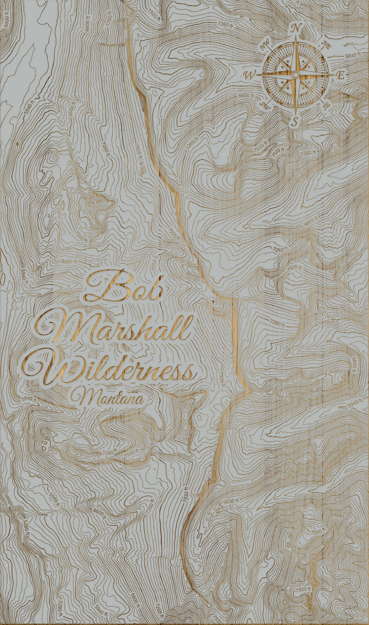 FP0974 - Chinese Wall in the Bob Marshall Wilderness, MT Engraved Map (Standard)