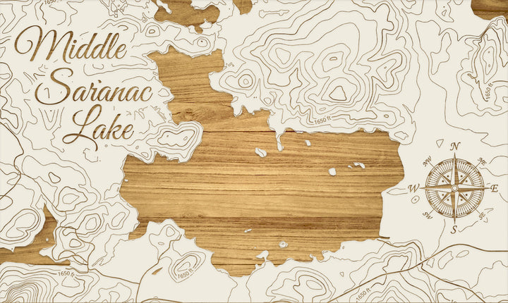 FP1112 - Middle Saranac Lake, NY Engraved Map (Silver)