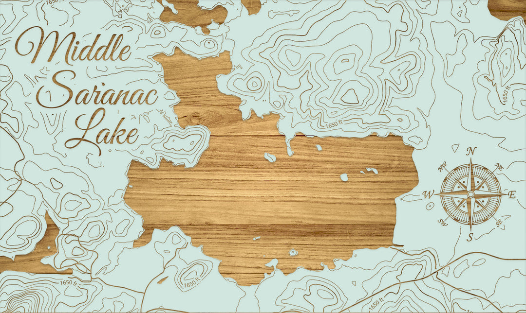 FP1112 - Middle Saranac Lake, NY Engraved Map (Silver)