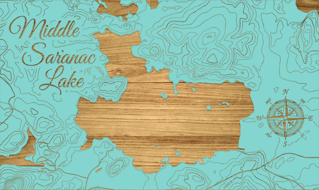 FP1112 - Middle Saranac Lake, NY Engraved Map (Silver)