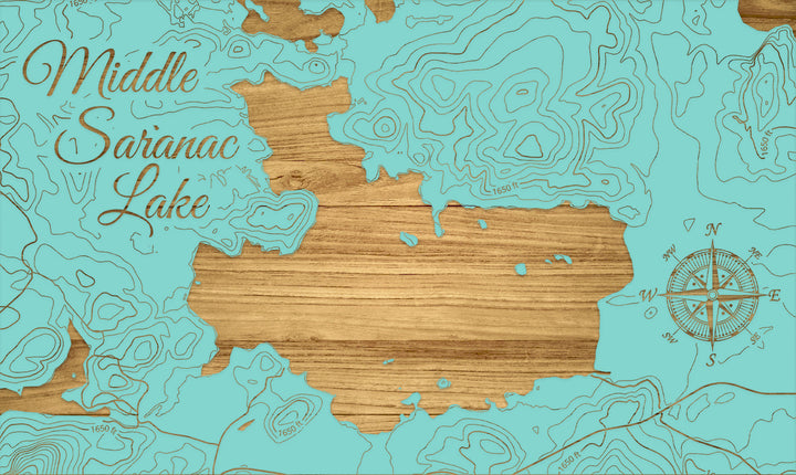 FP1112 - Middle Saranac Lake, NY Engraved Map (Silver)