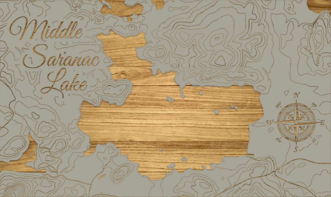 FP1112 - Middle Saranac Lake, NY Engraved Map (Silver)