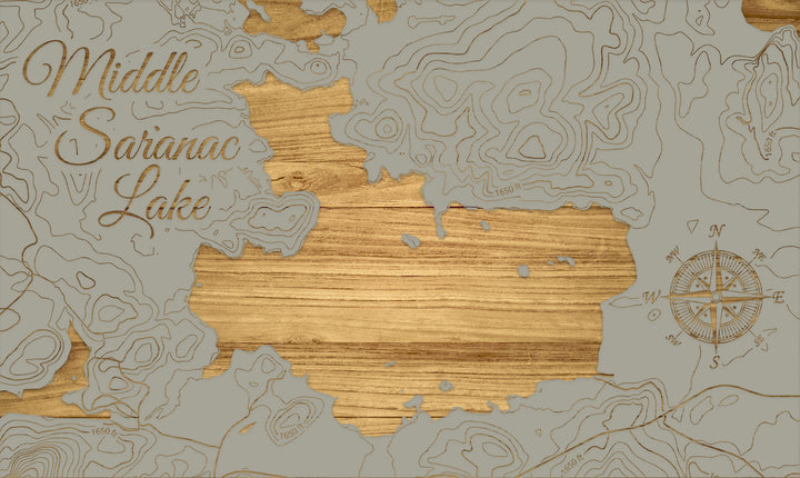 FP1112 - Middle Saranac Lake, NY Engraved Map (Silver)