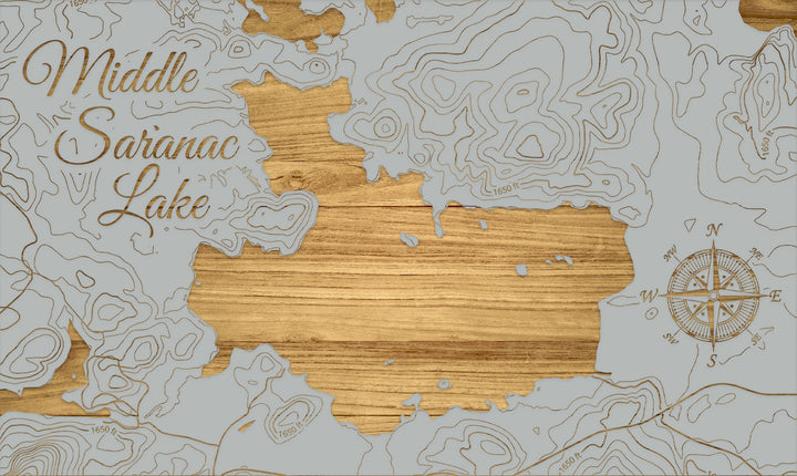 FP1112 - Middle Saranac Lake, NY Engraved Map (Silver)