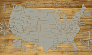Exclusive - National Park Adventures, NA Engraved Wood Wall Map