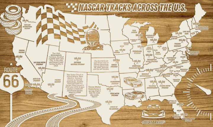 FP0592 - GGWI Nascar Tracks Across the US Engraved Map (Collective)