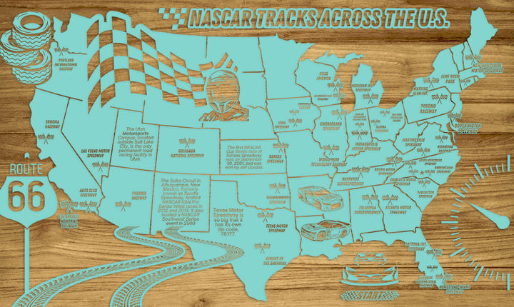 FP0592 - GGWI Nascar Tracks Across the US Engraved Map (Collective)