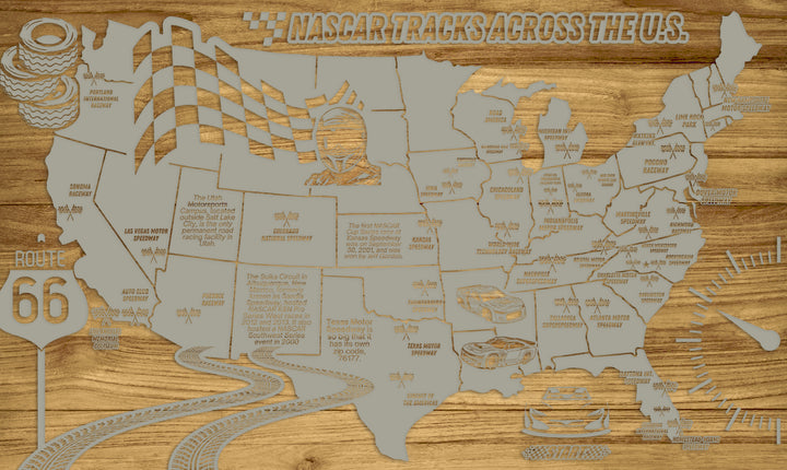 FP0592 - GGWI Nascar Tracks Across the US Engraved Map (Collective)
