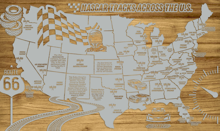 FP0592 - GGWI Nascar Tracks Across the US Engraved Map (Collective)