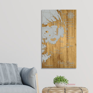 Outer Banks, North Carolina Whimsical Engraved Wood Wall Map