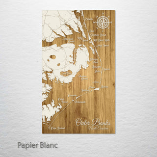 Outer Banks, North Carolina Whimsical Engraved Wood Wall Map