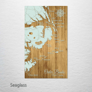 Outer Banks, North Carolina Whimsical Engraved Wood Wall Map