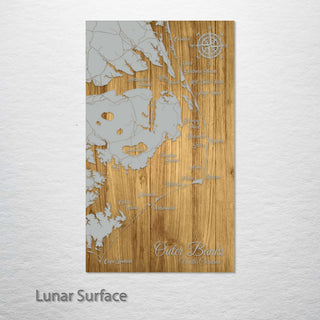 Outer Banks, North Carolina Whimsical Engraved Wood Wall Map