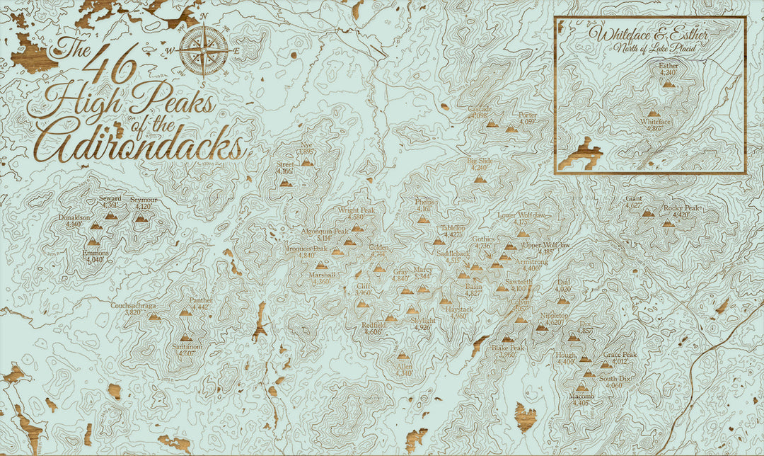 FP1112 - 46ers High Peaks Adirondacks (MI-SM) Engraved Map (Silver)