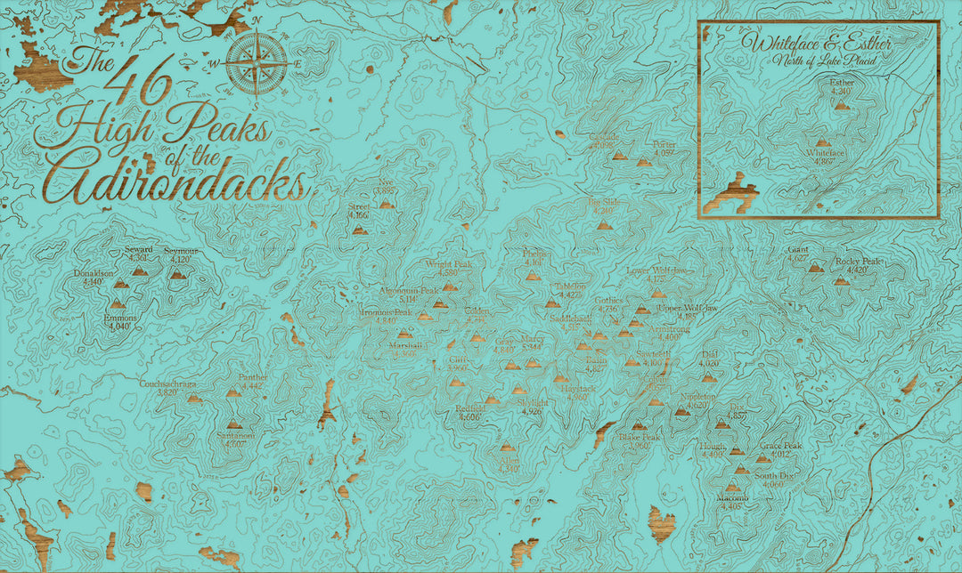 FP1112 - 46ers High Peaks Adirondacks (MI-SM) Engraved Map (Silver)