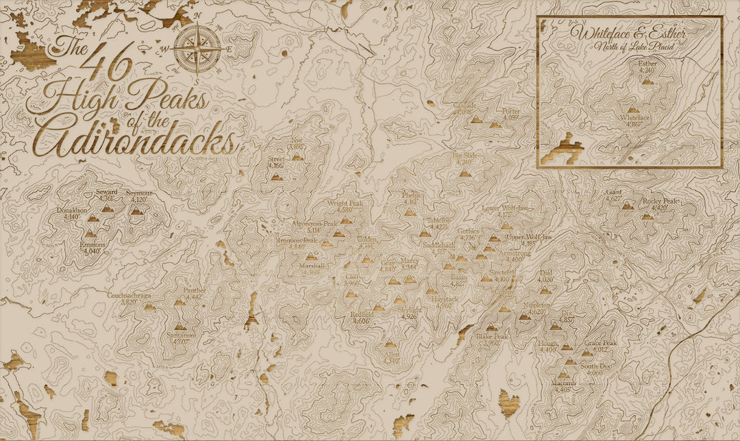 FP1112 - 46ers High Peaks Adirondacks (MI-SM) Engraved Map (Silver)