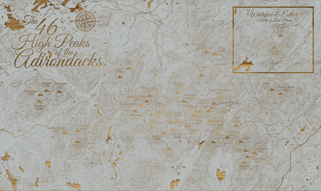 FP1112 - 46ers High Peaks Adirondacks (MI-SM) Engraved Map (Silver)