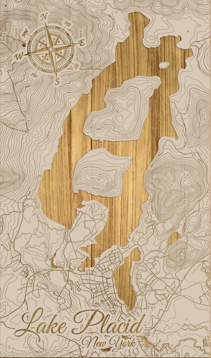 FP1112 - Lake Placid, New York Engraved Map (Silver)