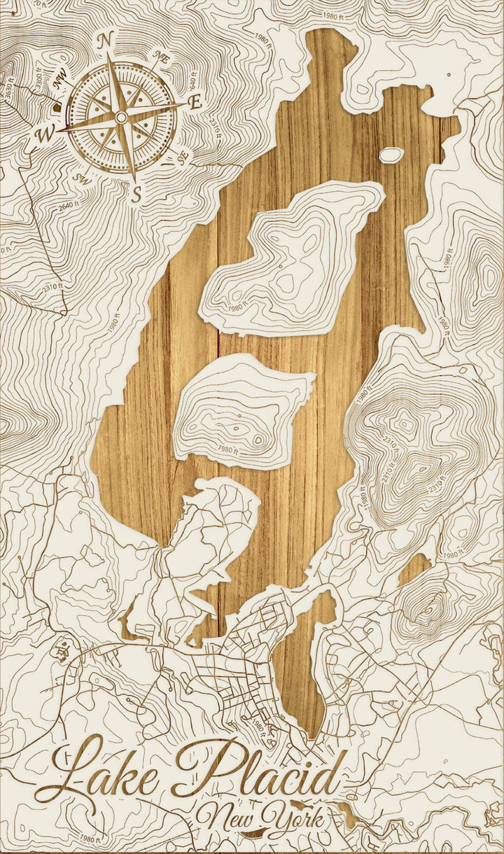 FP1112 - Lake Placid, New York Engraved Map (Silver)