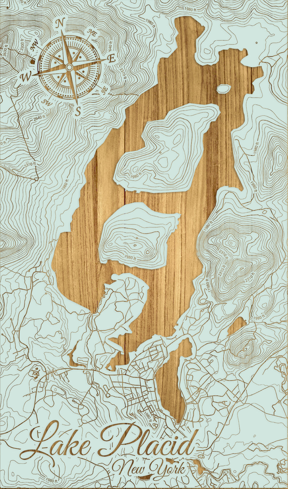 FP1112 - Lake Placid, New York Engraved Map (Silver)
