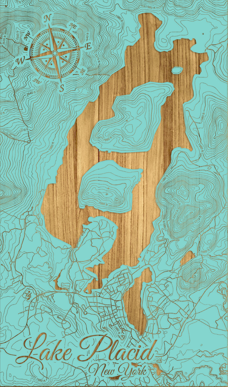 FP1112 - Lake Placid, New York Engraved Map (Silver)